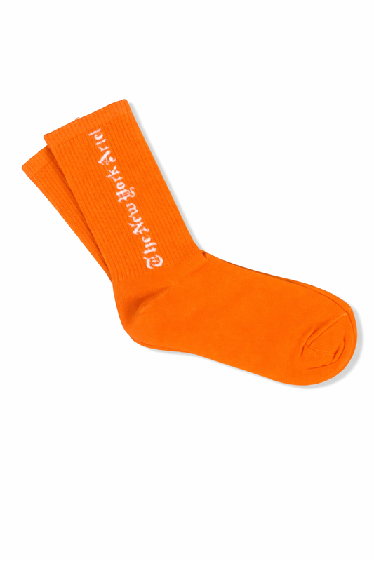 Orange Ribbed Crew Socks