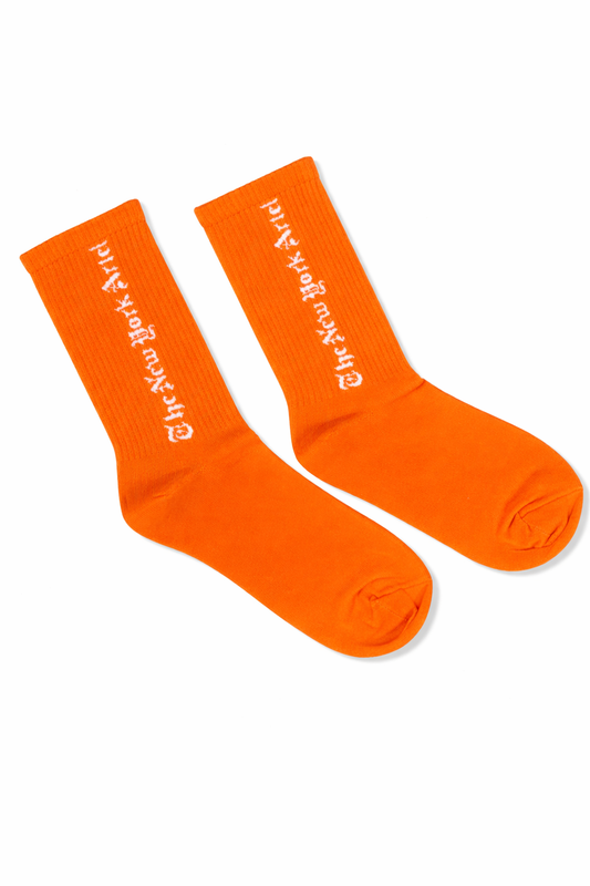 Orange Ribbed Crew Socks